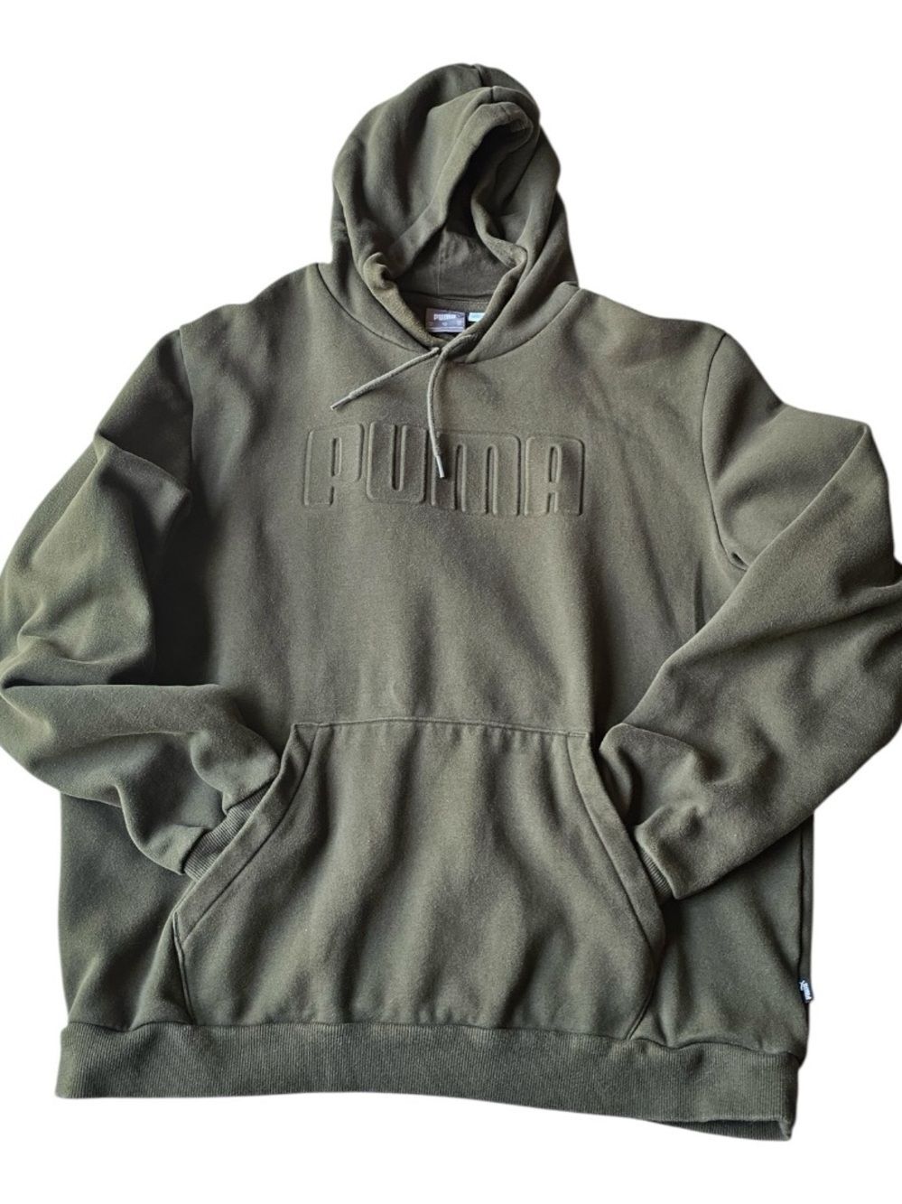 Puma Pullover Hoodie Embossed Logo Olive Green Men's XL Sweatshirt